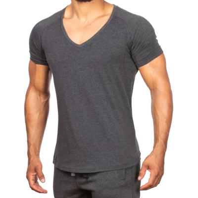 China New Arrival 90% Cotton 10%Spandex Slim Fit QUICK DRY V-Neck Tee Customized Simple Muscle T Shirts For Men for sale