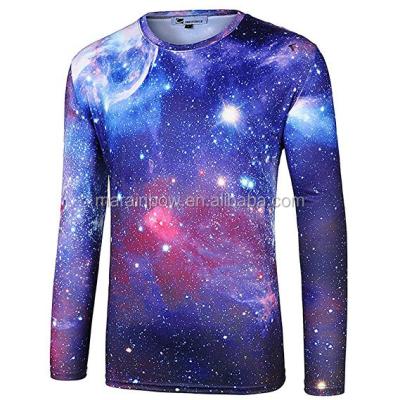 China Anti-pilling space galaxy universe printed t-shirt men's full long sleeve sublimation printed t-shirt fashion 3d printed t-shirt wholesale for sale