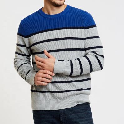 China Wholesale Men's Casual Round Neck Fleece 100% Cotton Stripe Contrast Color Pullover Soft Sweatshirts Anti-Wrinkle for sale