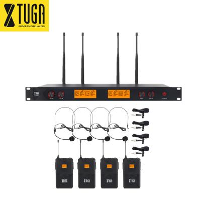 China Headphone Microphone 4 Channels UHF Wireless Microphone Studio With 4 BodyPack For Stage for sale