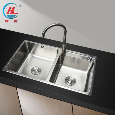 China With faucet new product 2021 2 bowls high quality double 304 stainless steel kitchen sink for sale