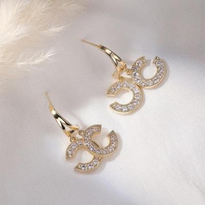 China TRENDY Fashion Customized Luxury Jewelry Famous Designer Earrings Brand Jewelry Inspired Crystal Stud Earring Double C Earrings Women for sale