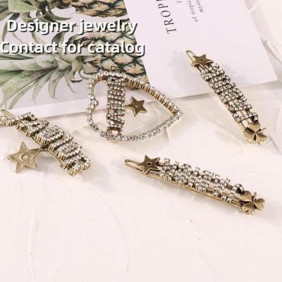 China Luxury Hair Decoration Famous Brand Hair Accessories English Alphabet Rhinestone Frog Buckle Alloy Letters Designer Hairpin Luxury Hair clips For Women for sale