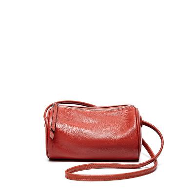 China Fashion 2022 Ins New Top Layer Cowhide Leather Women's Barrel Bags Japanese Pillow Shoulder Bags Boston Fashion Cylinder Messenger Bags for sale