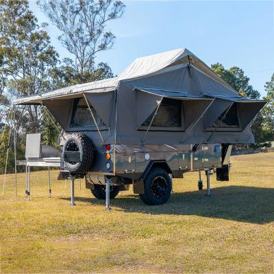 China Travel Trailer Ecocampor Teardrop Camper Trailer Small With Roof Tent Inner And Top Sleeping Room for sale