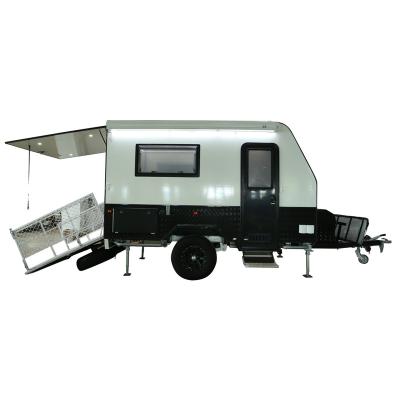 China Travel Trailer Ecocampor 12ft Toy Hauler RV Caravan Camper Trailer Offroad Mobile Caravan with Kitchen and Bathroom for sale