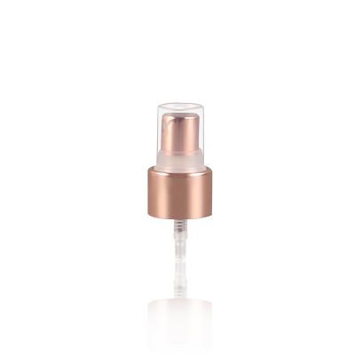 China Non Spill 20/410 Rose Gold Fine Mist Sprayer Aluminum Liquid Dispenser Mist Pump With Clear Cap For Hand Sanitizer Bottle for sale