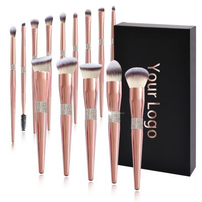 China Angular Blush Luminous Pink Gold Diamond Handle High End Powder Blush Eyeshadow Makeup Set Brush for sale