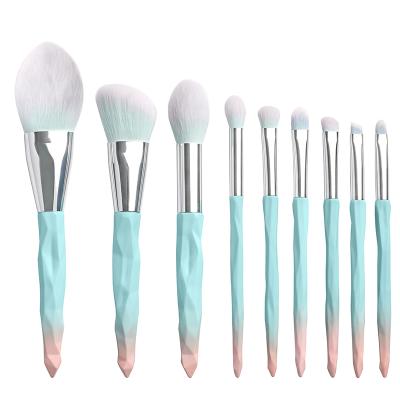 China Angular Blush Handle High Quality Plastic Vegan Hair Powder 9pcs Blush Makeup Brush Set With Own Logo for sale