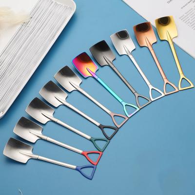 China Sustainable Creative Industrial Type 18/0 Stainless Steel Shovel Coffee Spoon Ice Cream Spoons Wholesale Customized Gift Sets for sale