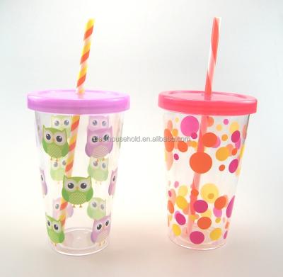 China Walmart Viable Audit Factory Plastic SEDEX Cup with Screw Lid and Straw for sale