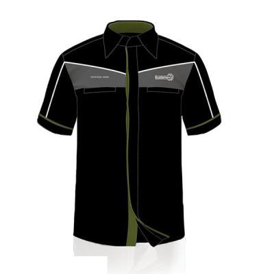 China Custom Black Short Sleeve Mechanic Work Shirts With Hidden Buttons for sale