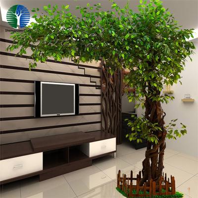 China Shengyuan Artificial Large Tree Decorative Craft Vivid Plastic Ficus Banyan Tree Factory Price for sale