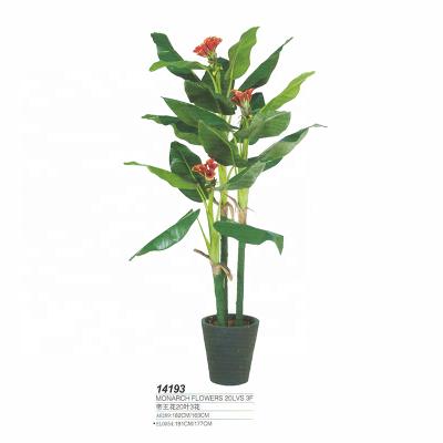 China 20 Plastic Artificial Leaves Fake Musa Basjoo Banana Tree Plants With Flowers Cheap Price for sale