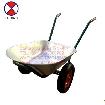 China WB6406 Qingdao factorly double 70L metal wheelbarrow with pneumatic wheel body and metal wheel wheelbarrow garden throw wheelbarrow handbarrow for sale