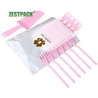 China Eco-friendly Pastry Fork Eco-friendly Disposable Toddler Kids Wrap Fruit Fork Different Wrap Plastic Cutlery Set for sale