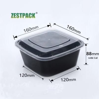 China Disposable 1250ml Square pp Plastic Food Containers Disposable Food Bowl Microwavable Microwavable Eco Friendly for sale