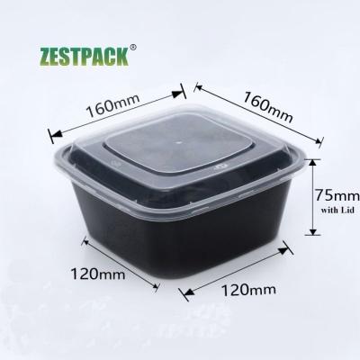 China 1 Compartment Square 1000ml Plastic Food Storage Box 32oz Black Reusable Microwavable Restaurant Microwave Plastic Food Containers for sale