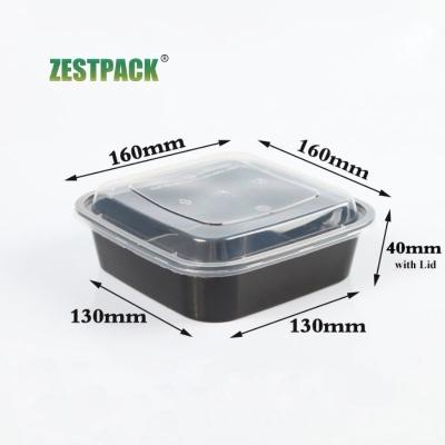 China 500ml Microwavable Black Square Microwavable Food Container With Lid 16oz Clear Plastic Bento Box Take-Out Lunch for sale