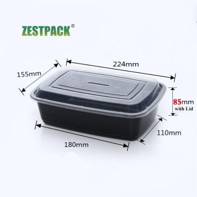 China Black Microwavable Disposable Square Plastic Food Containers 1750ml 60oz Take Away Microwavable Plastic Box With Lid for sale