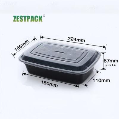 China Rectangular Plastic Microwavable Lunch Boxes Microwavable Black 1250ml Microwave Safe Container Food Takeout Box 42oz for sale