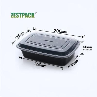 China Black 850ml Microwavable Rectangular Plastic Lunch Boxes Meal Prep To Go Disposable Plastic Takeout Containers Food Containers for sale