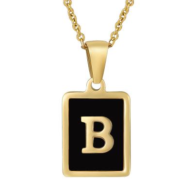 China Wholesale TRENDY Stainless Steel 18k Gold Plated Black Natural Shell Letter Charms Necklace For Female 26 Initial Necklace for sale