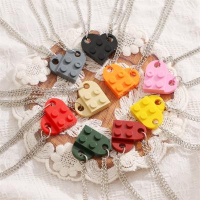 China FASHIONABLE Heart Shaped Love Hip Hop Men And Women Building Block Couples Pendant Necklace for sale