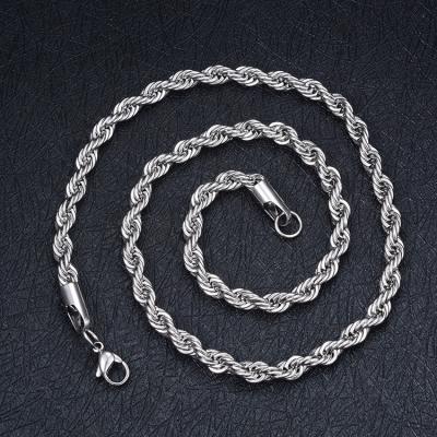 China Wholesale Hiphop Stainless Steel Rope Link Chain Choker Necklaces Shape Hip Hop Jewelry Twisted Rope Chain Necklace For Men for sale