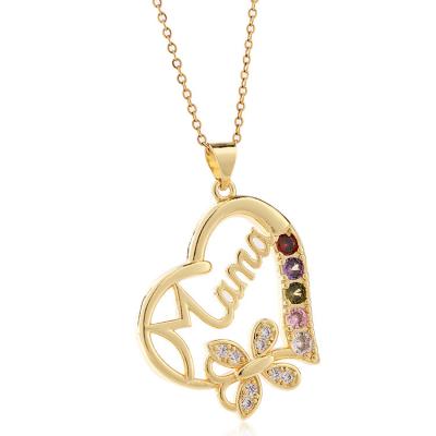 China Trendy Luxury 18k Gold Plated Heart Necklace Fashion Mom Letter Pendant Necklace For Mom Gifts for sale