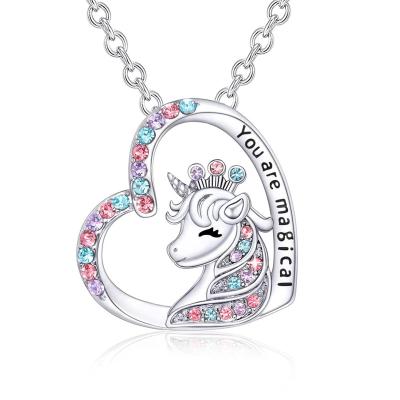 China NEW Wholesale FASHIONABLE Colorful Rhinestone Heart Shape Cute Women Unicorn Necklace For Girls for sale