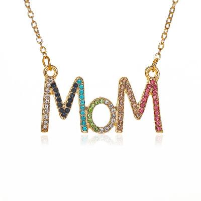 China TRENDY 18k Gold Plated Letter Mum 2023 Mother's Day Gift Necklace Colorful Diamond Necklace for Women for sale