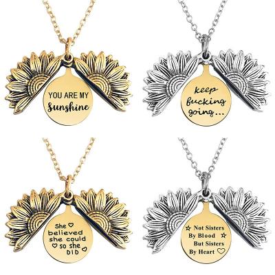 China New Design Women TRENDY Gold You Are My Sunshine Openable Sunflower Pendant Necklace for sale