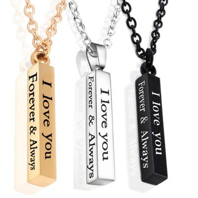 China Wholesale TRENDY Stainless Steel Bar Pendant Necklace I Love You Couple Wishing Column Pendant Necklace Men And Women for sale