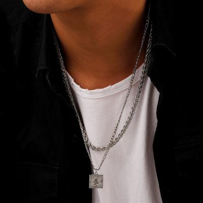 China TRENDY Hip Hop Style Stainless Steel Mens Necklace No Fade Double Layer Square Brand Snake Titanium Pendant Necklace for sale