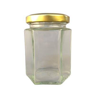 China Canned Food Factory Wholesale Hexagon 190ml Glass Jar Glass Jar For Jam for sale