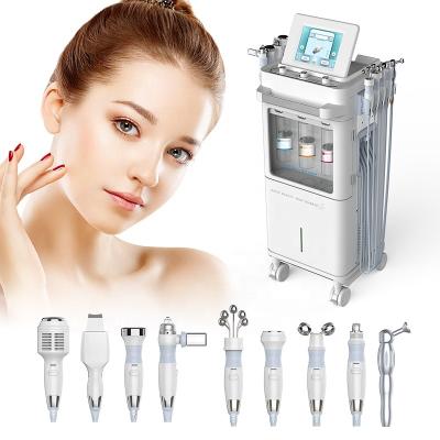 China Skin Tightening 9-in-1 Aqua Peel Oxygen Hydro Microdermabrasion Machine Hydra Dermabrasion Spa Machine RF Ultrasonic Face Lift Device for sale