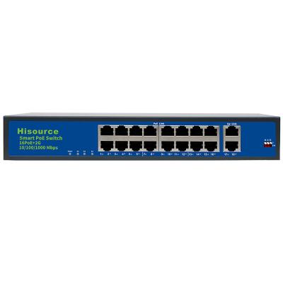 China POE 10/100/1000mbps 16 Port Network Poe Switch With Vlan Function 250 Meters for sale