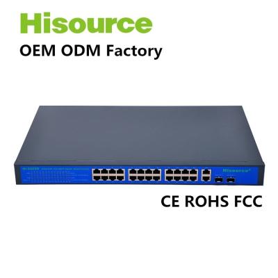 China Hisource 250w 24 Port Smart PoE POE Switch With 2*sfp Gigabit Port For Network Camera/IP Phone for sale