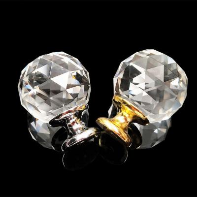 China Cabinet 40mm Crystal Glass Clear White Cut Faced Knob Handle in Brass for Cabinet Dresser Cupboard Kitchen Furniture for sale