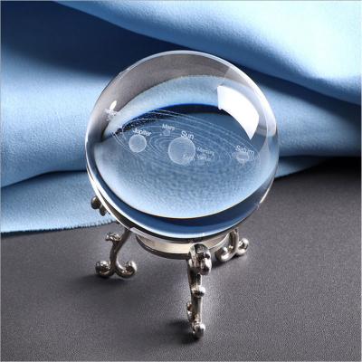 China Hot Sale 3D Cheap Decorative Design Europe Good Reward Laser Engrave Galaxy Crystal Ball With Solar System Base for sale