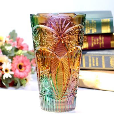 China Decorative Unique Design K9 Crystal High Quality Glass Flower Vase Table Crystal Colorful Decorative Vase for sale