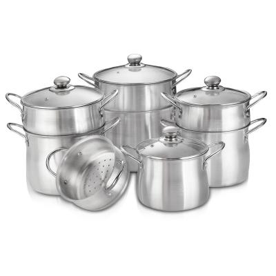 China Sustainable Cookware Cooking Sanding Pot Set Kitchen Metal OEM Packing Double Handle Feature for sale