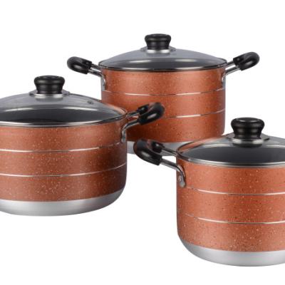 China Sustainable Classic Aluminum Press Cookware Sets Orange Color Casserole Sets Nonstick Soup And Stock Pots for sale