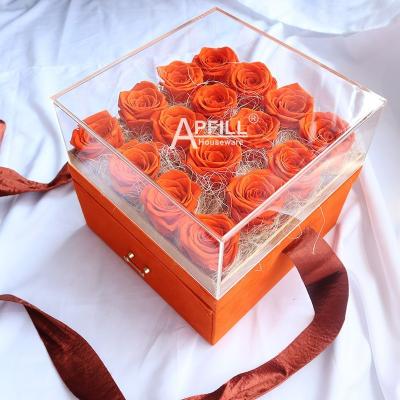 China 2021 Most Popular 100% Natural Flower 9 Perpetual Roses In Acrylic Square Box Which Festival Gifts Box For Mom Wife Friend for sale