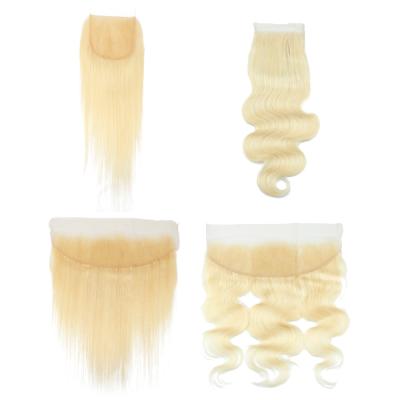 China Natural Russian Wave Free Sample Raw Wefted Blonde Closure 613 Lace Human Hair Extensions Bundles With Frontal Hair Weave Diatributors for sale