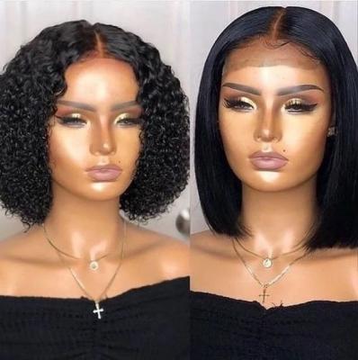 China Silky Straight Virgin Indian Bob Curly Wig Lace Frontal 4x4 13x4 13x6 Virgin Cuticle Wave Short Straight Lace Front Human Hair Wigs for sale