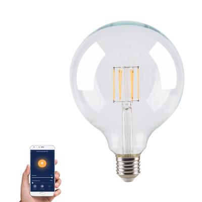 China Vintage Amber Finishing Led G125 Filament Bulb E27 Residential Base, 5.5w 6.5w 7.5w Telephone Controle Dimmable G125 Led Globe Bulb for sale