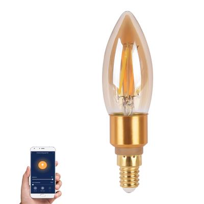 China Residential Amazon Alexa Google Home Voice Control Dimmable C37 Led Candle Light Bulbs, 5.5w Filament Dimmable Decorative Smart Led Bulb for sale