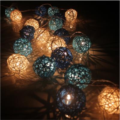 China Rattan Balls String Lights Battery Operated Decorative Hanging Rattan Cotton Ball Christmas Led Cotton Ball String Lights for sale